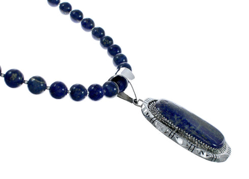 Navajo Lapis Sterling Silver And Bead Pendant Necklace Set X10694